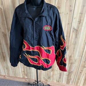 NHRA Hilton Black Racing Jacket with Red Flame Design, size L